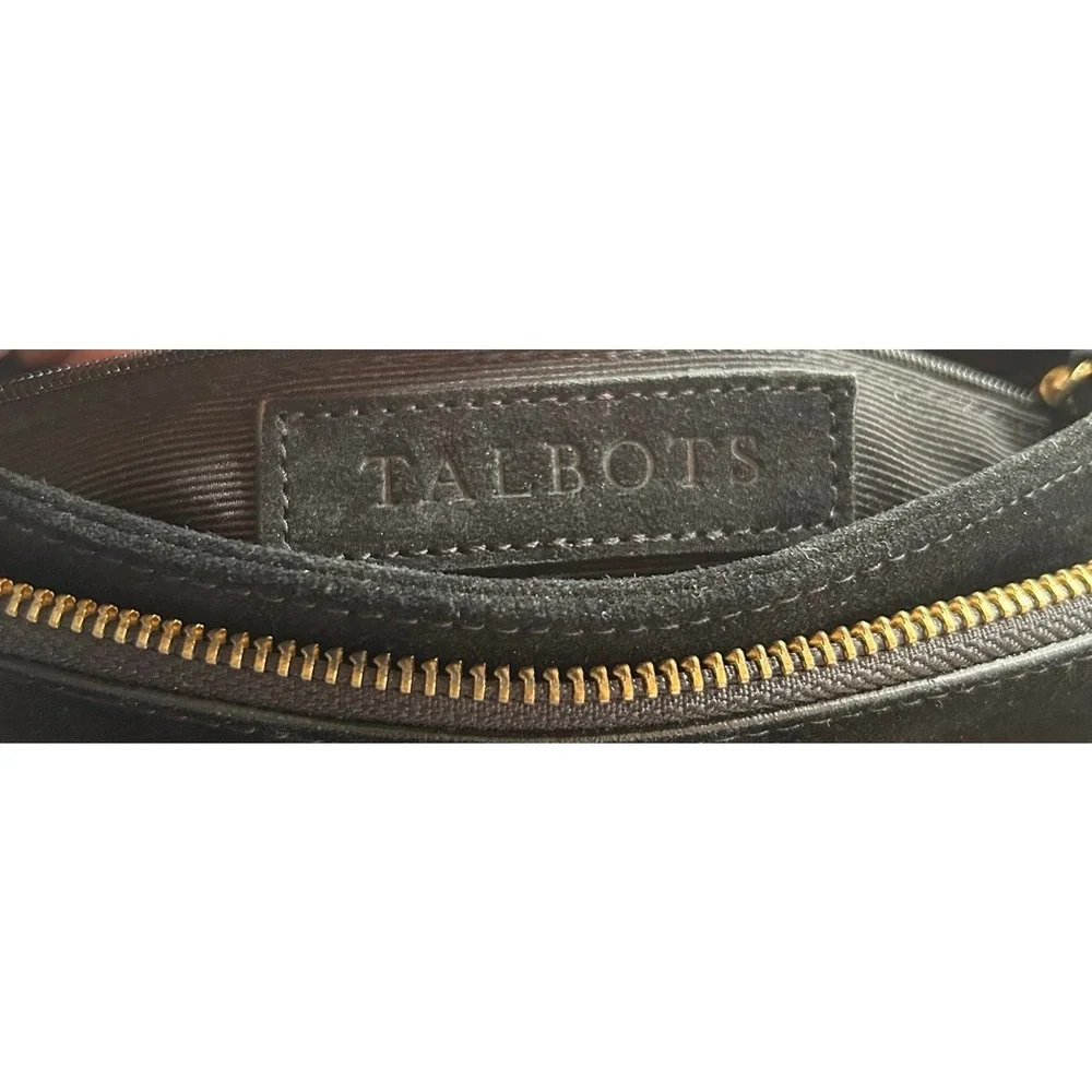 Talbots Suede Shoulder Bag Womens Small Black Studded‎ Gold Chain Strap Purse